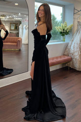 Mermaid Sweetheart Black Long Prom Dress With Split Front Beading Formal Evening Gown