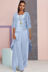 Elegant Mother of the Bride Chiffon Pantsuit with Jacket