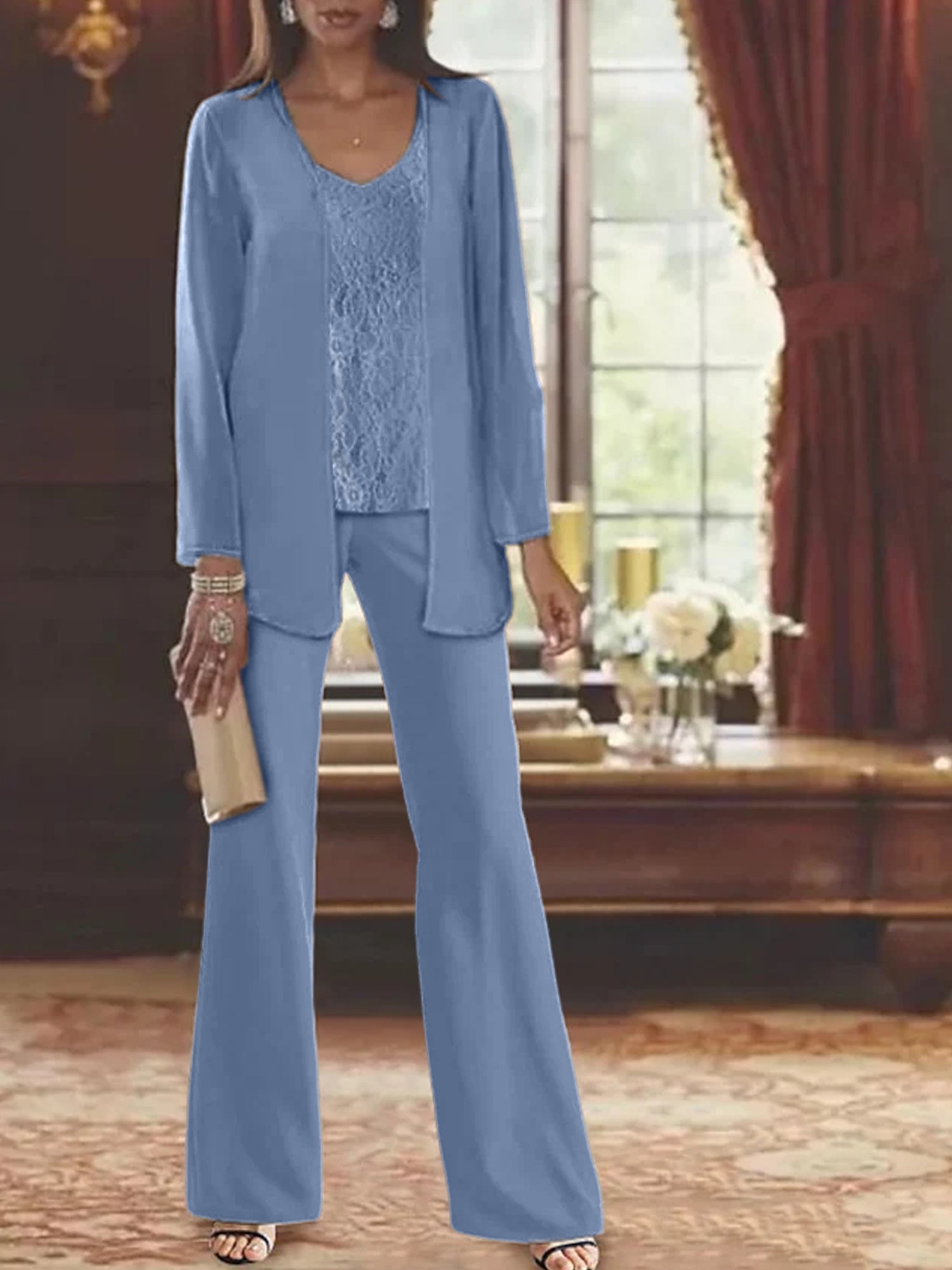 Elegant Mother of the Bride Pantsuits in Chiffon with Jacket