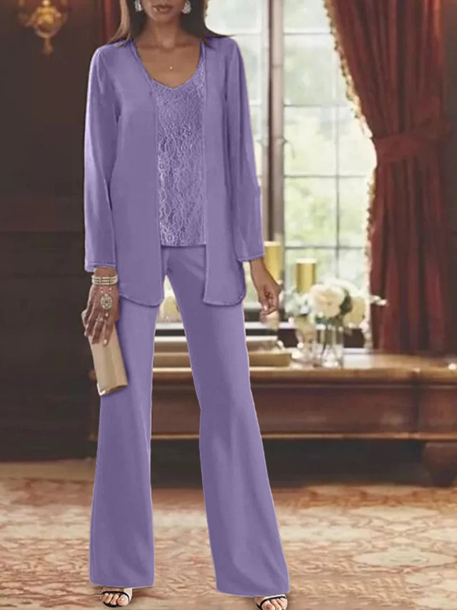 Elegant Mother of the Bride Pantsuits in Chiffon with Jacket