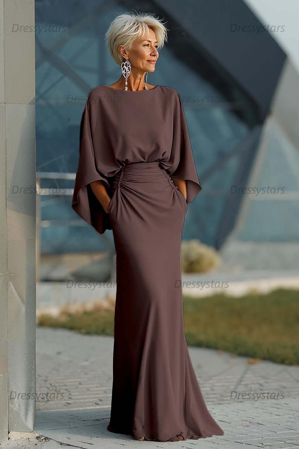 Elegant Navy Satin Mermaid Backless Long Mother Of The Bride Dress With Pockets