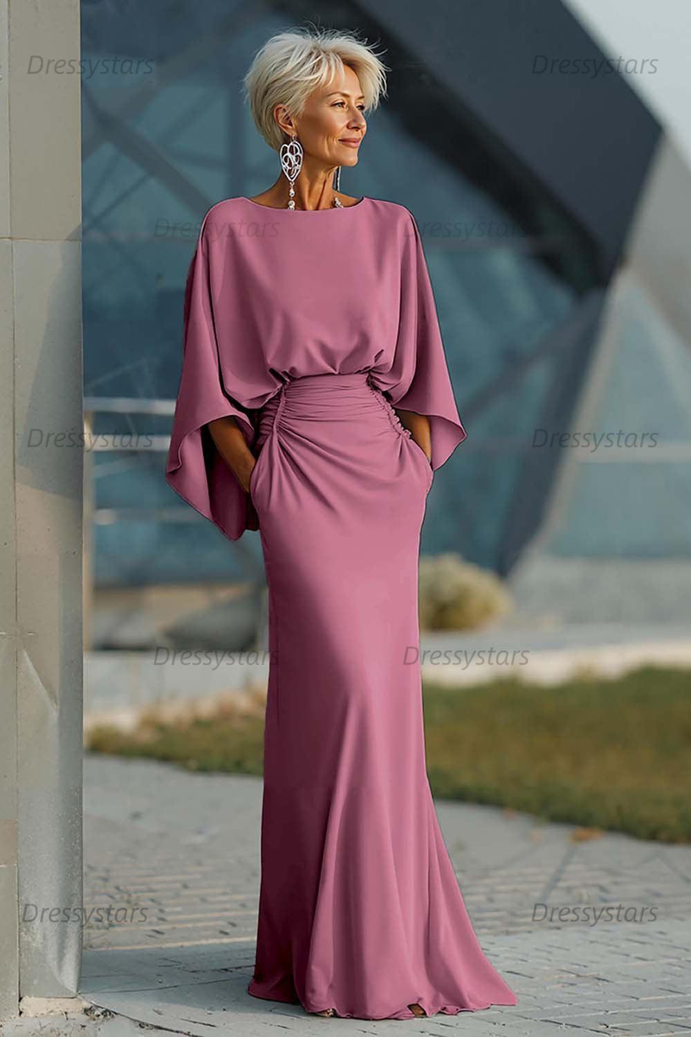 Elegant Navy Satin Mermaid Backless Long Mother Of The Bride Dress With Pockets