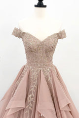 Elegant Off the Shoulder Prom Dress Lace Long Evening Dress