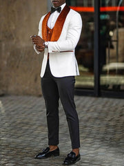 Elegant One-Button Velvet Suit For Men With Shawl Collar