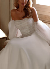 Elegant Organza Wedding Dress with Beading and A Line Silhouette