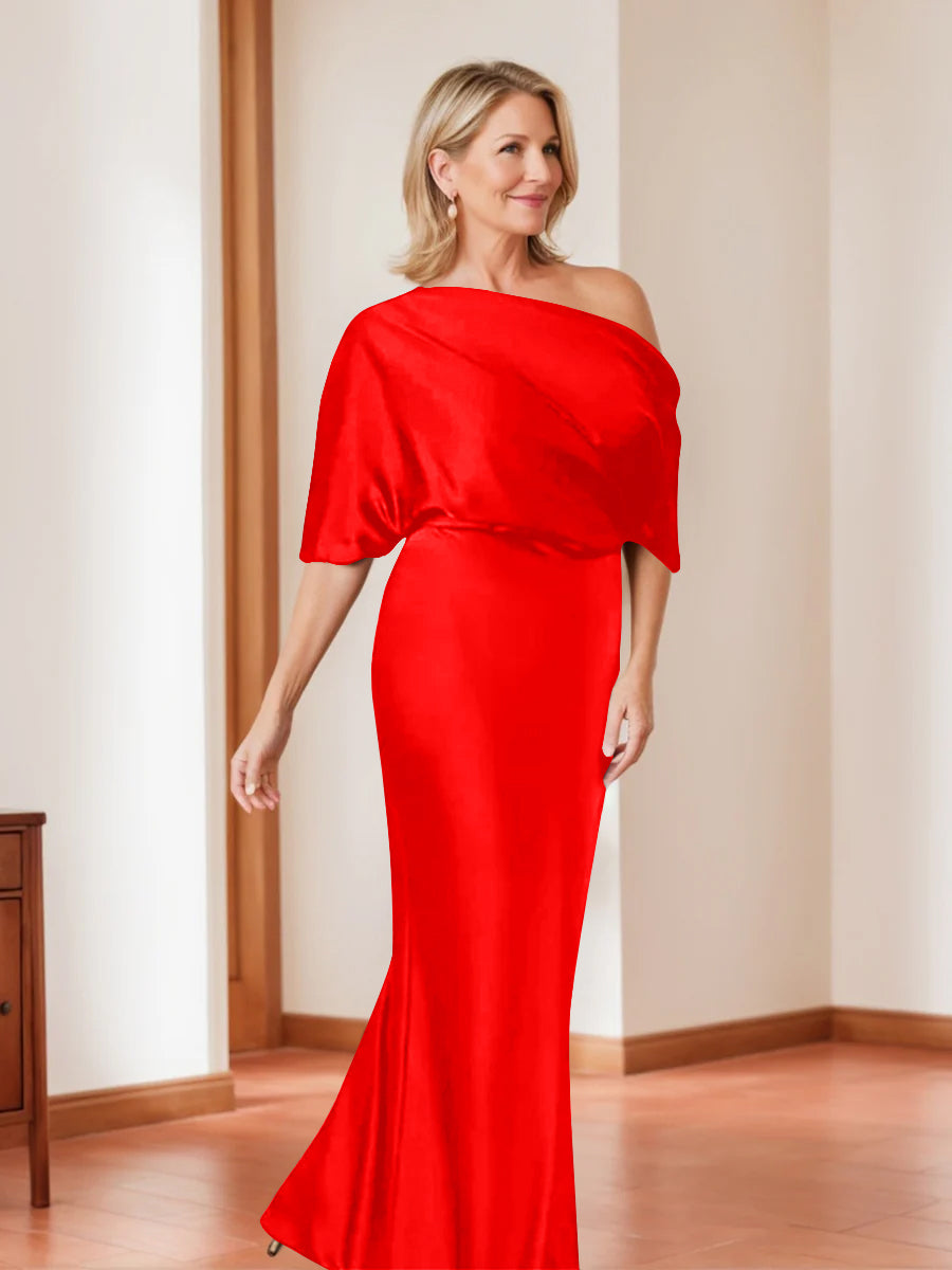 Elegant Plus Size Mother of the Bride One-Shoulder Sheath Dress with 1