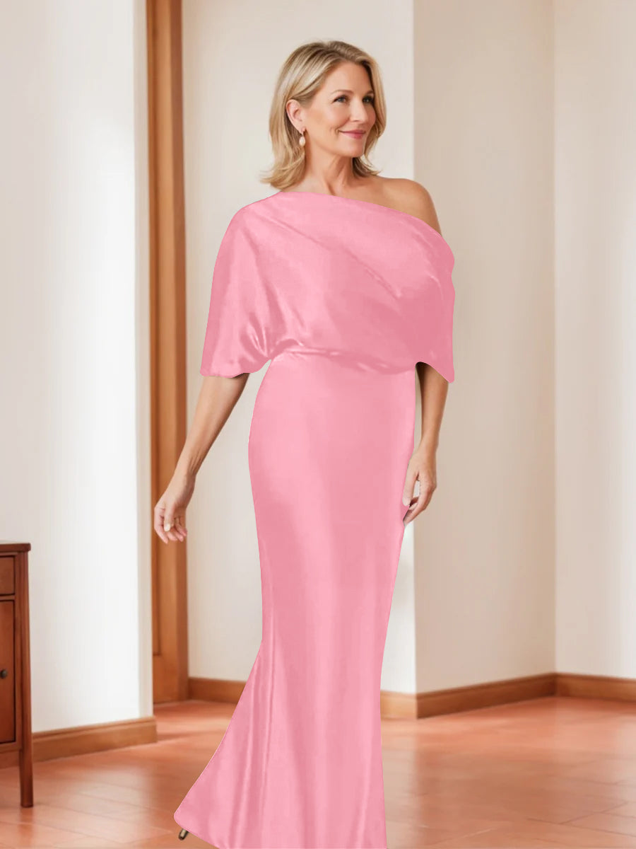 Elegant Plus Size Mother of the Bride One-Shoulder Sheath Dress with 1