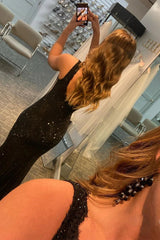 Elegant Rhinestone Black Lace Mermaid Prom Dress