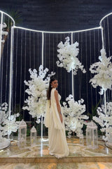 Strapless A-Line Chiffon Long Prom Dress With Scarf Detail Formal Evening Gown