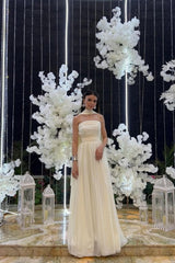 Strapless A-Line Chiffon Long Prom Dress With Scarf Detail Formal Evening Gown