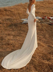 Elegant Trumpet Mermaid Square Neckline Long Sleeves Wedding Dress