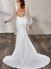 Elegant Trumpet Mermaid V Neck Long Sleeves Wedding Gowns