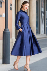 Elegant V-Neck A-Line Princess Tea-Length Dress for the Mother of the Bride