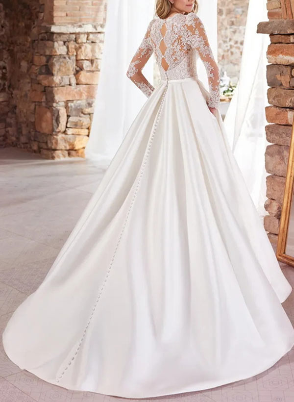 Elegant Wedding Dress With Lace Satin