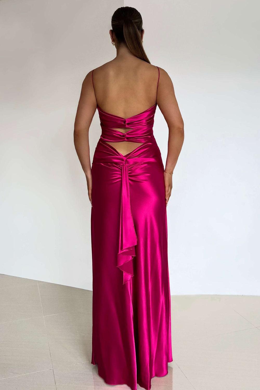 Dressystars Elegant Yellow V-Neck Back Satin Gown With Front Twist Formal Evening Gown