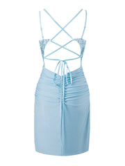 Ella Homecoming Dress Blue Pretty Bodycon V neck Jersey Short Party Cocktail Dress