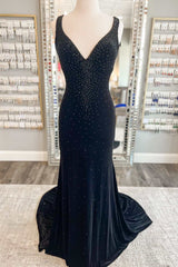 Emerald Prom Dress Velvet V Neck Cutout Back Mermaid Long Formal Dress Evening Dress