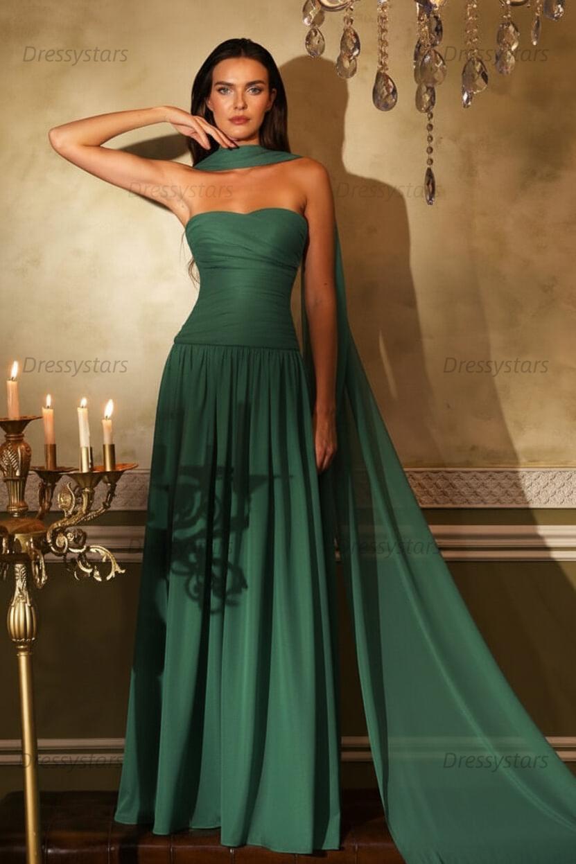 Orange A Line Prom Dress Sleeveless Strapless Formal Dress