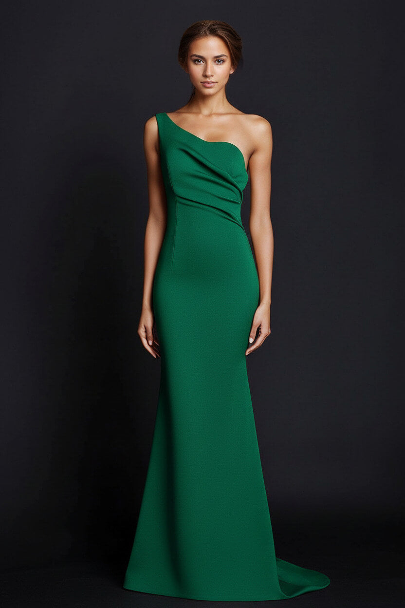 Dressystars One Shoulder Khaki Wedding Guest Dress Mermaid Long Formal Dress