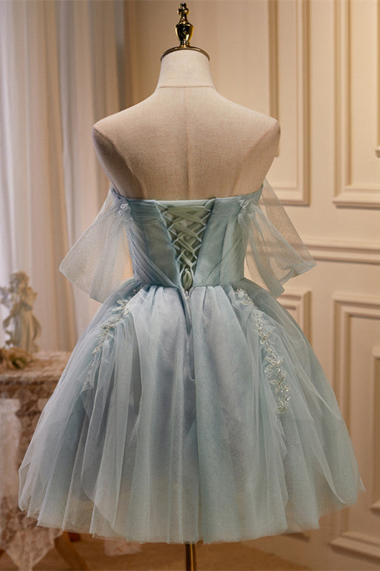 Fairy Homecoming Dress Tulle Beading Chic Off the Shoulder Style Lace Up Back A Line Party Short Cocktail Dress