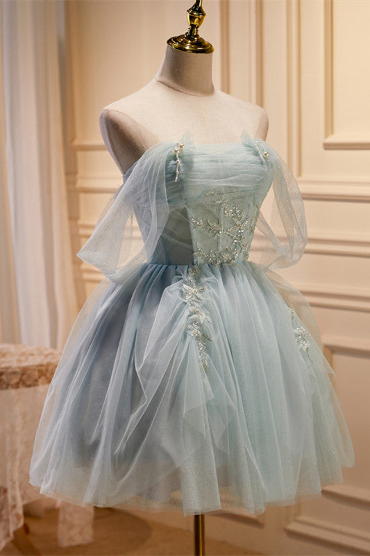 Fairy Homecoming Dress Tulle Beading Chic Off the Shoulder Style Lace Up Back A Line Party Short Cocktail Dress