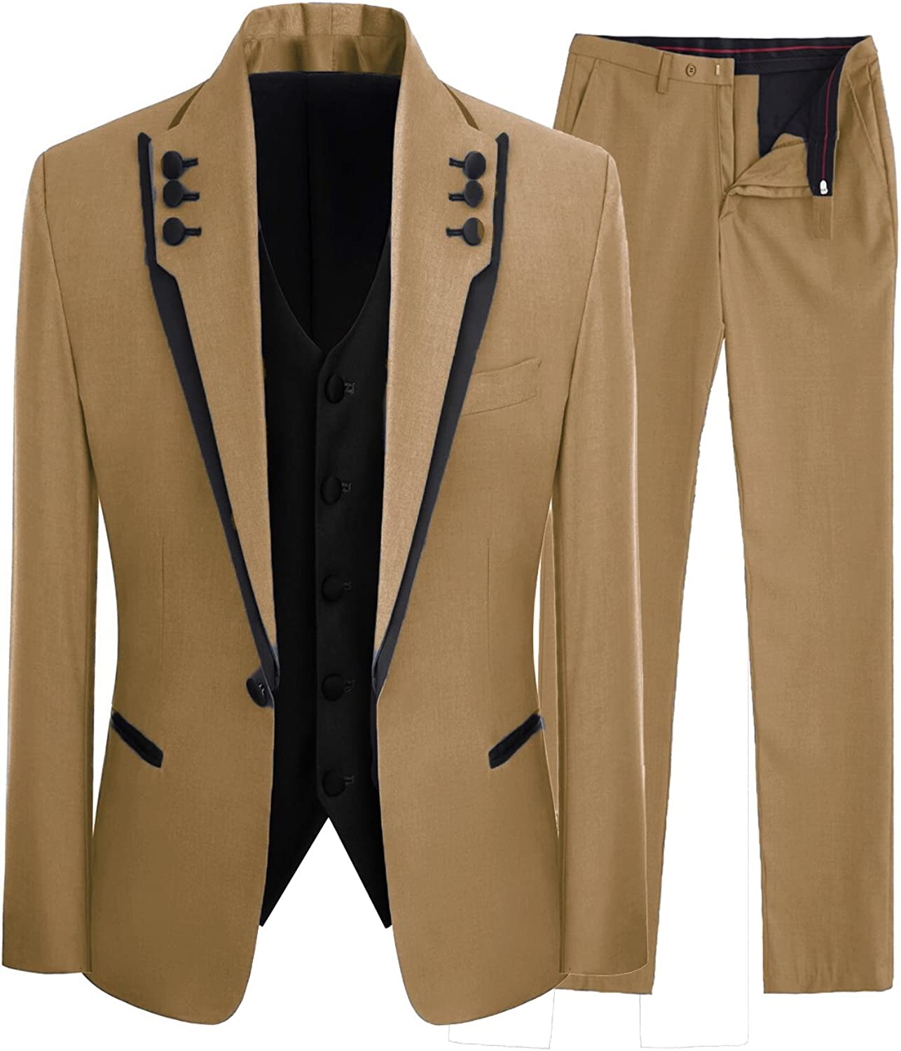 Fancy Light Brown Shawl Lapel 3 Piece Men's Prom Suit