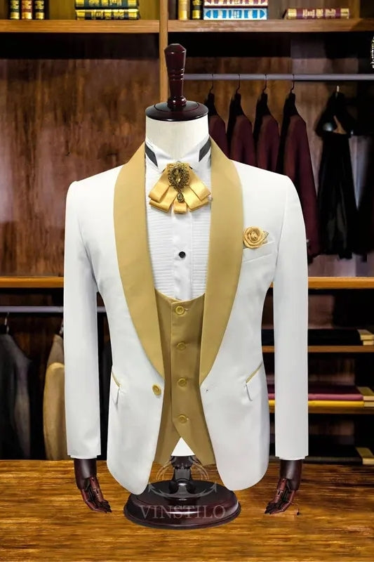 Fashion Khaki Shawl Lapel 3 Piece Wedding Suit