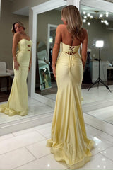 Dressystars Fashionable Mermaid Sweetheart Yellow Long Prom Dress With Keyhole Criss Cross Back Formal Evening Gown