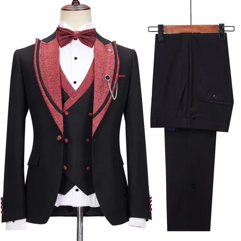 Fitted Peaked Lapel Three Piece Wedding Suit