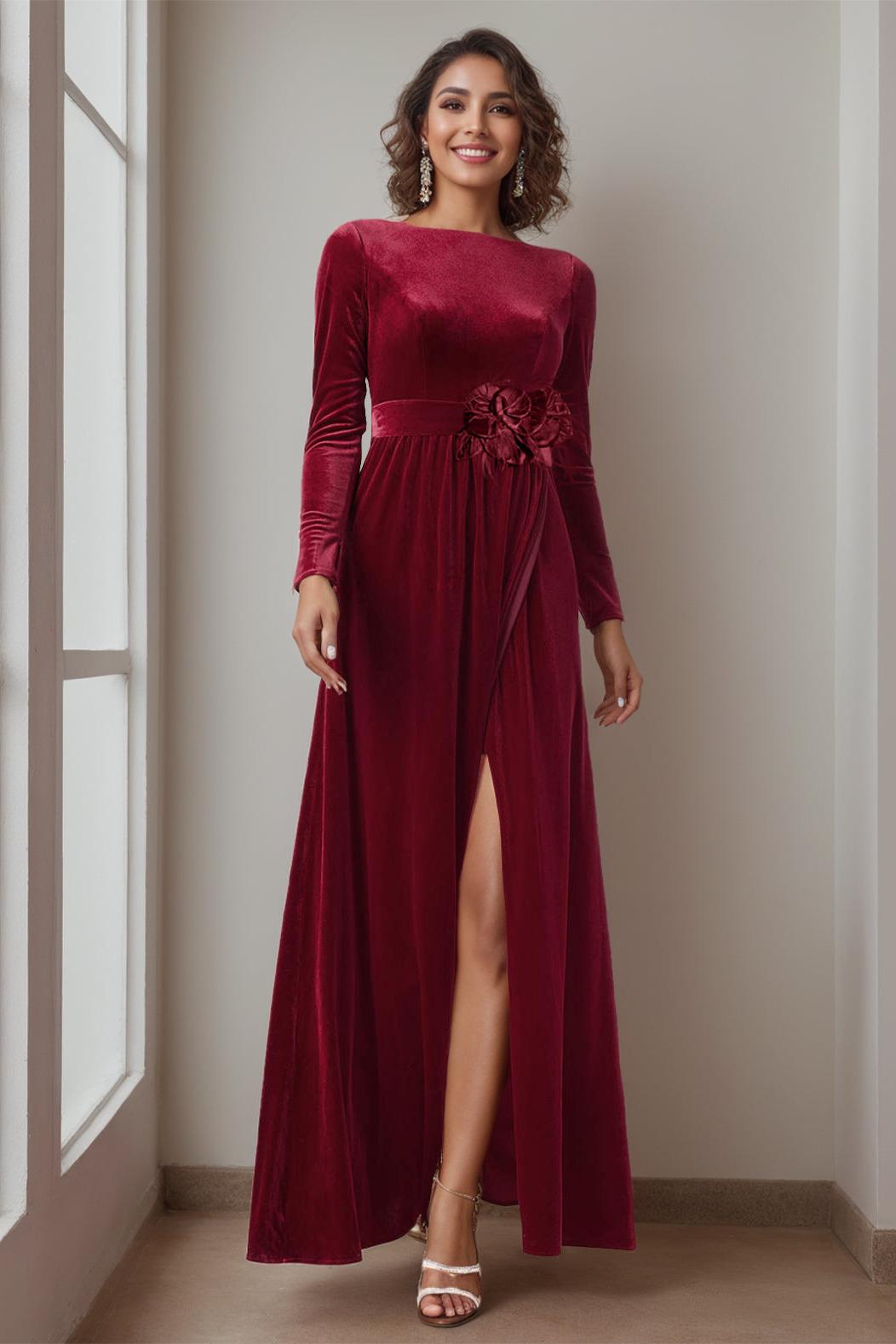 Floor-Length A-Line Princess Gown with Scoop Neck and Long Ruffled Sleeves
