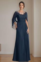 Floor-Length A-Line Princess Mother of the Bride Dresses with Scoop Neckline Pleated & Sequins