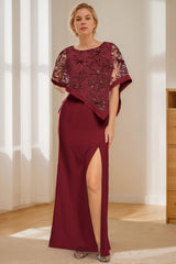 Floor-Length Mermaid/Trumpet Mother of the Bride Jewel Neck Gown with Side Split & Appliques