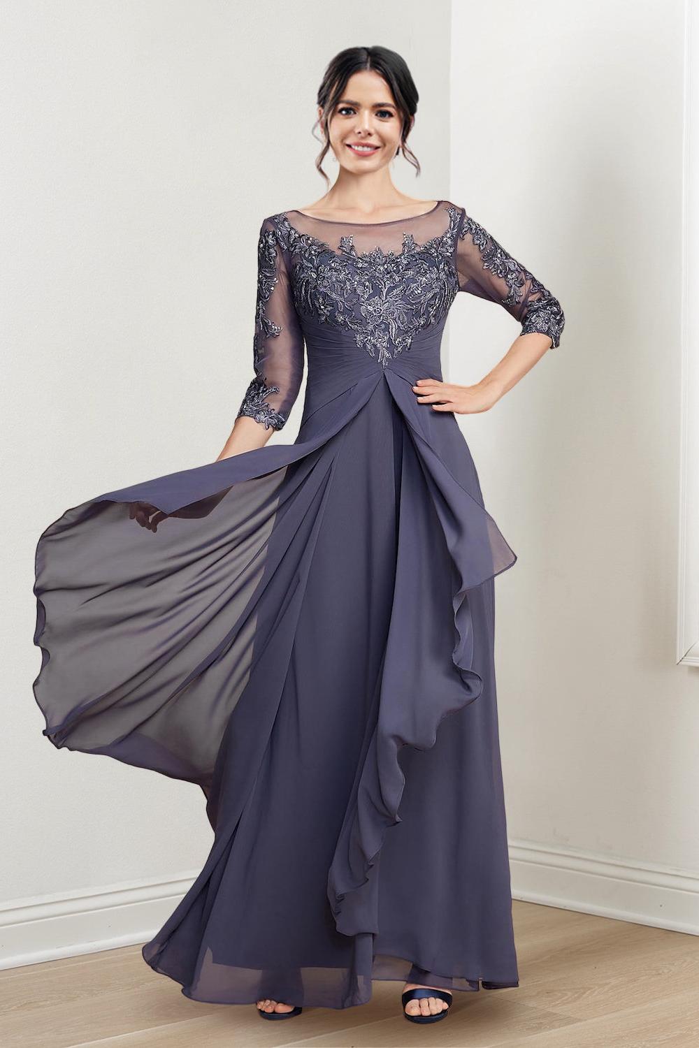 Floor-Length Mother of the Bride Dresses with A-Line and Princess Scoop Necklines