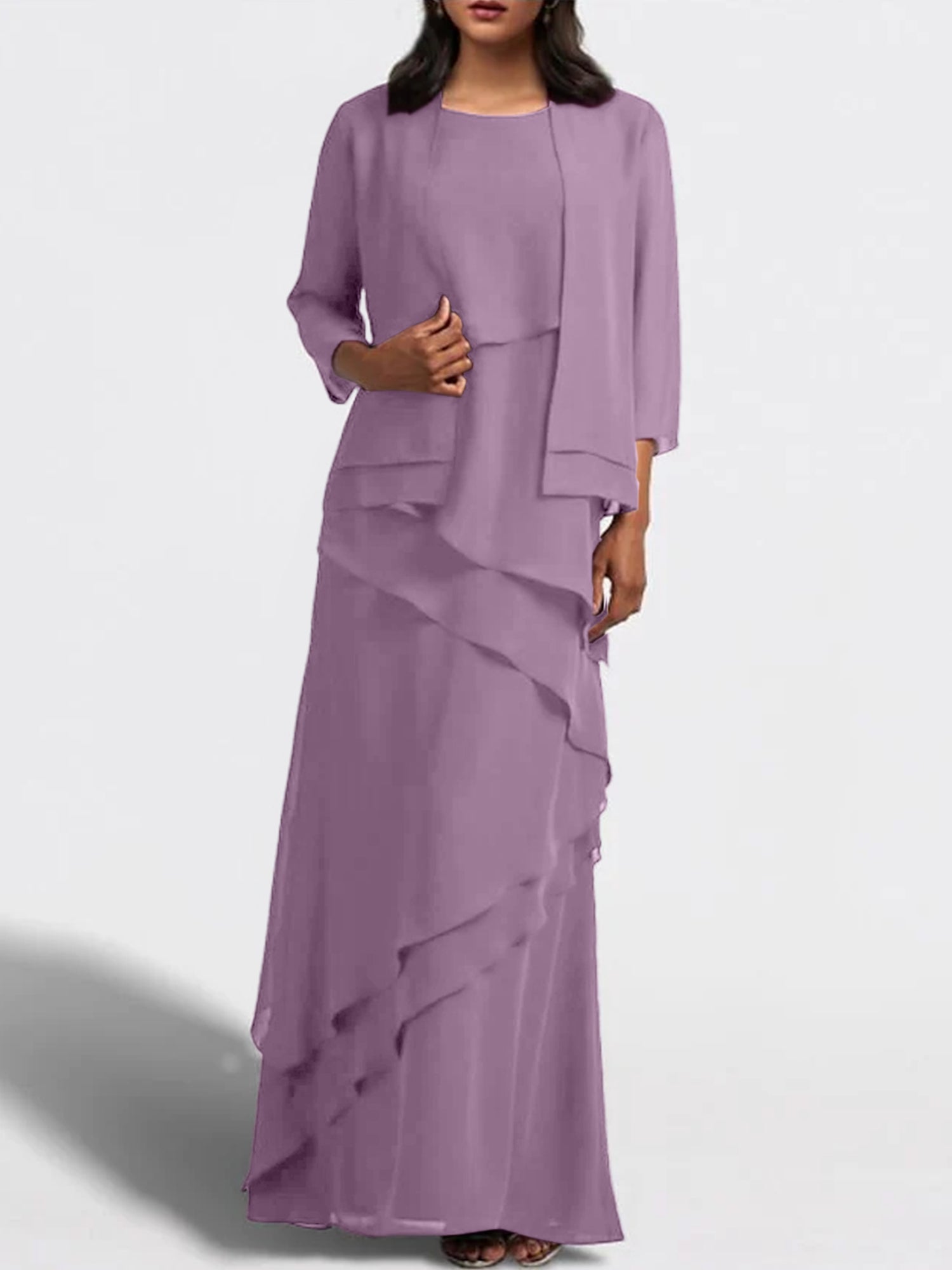 Floor-Length Mother of the Bride Sheath Dress with Matching Jacket