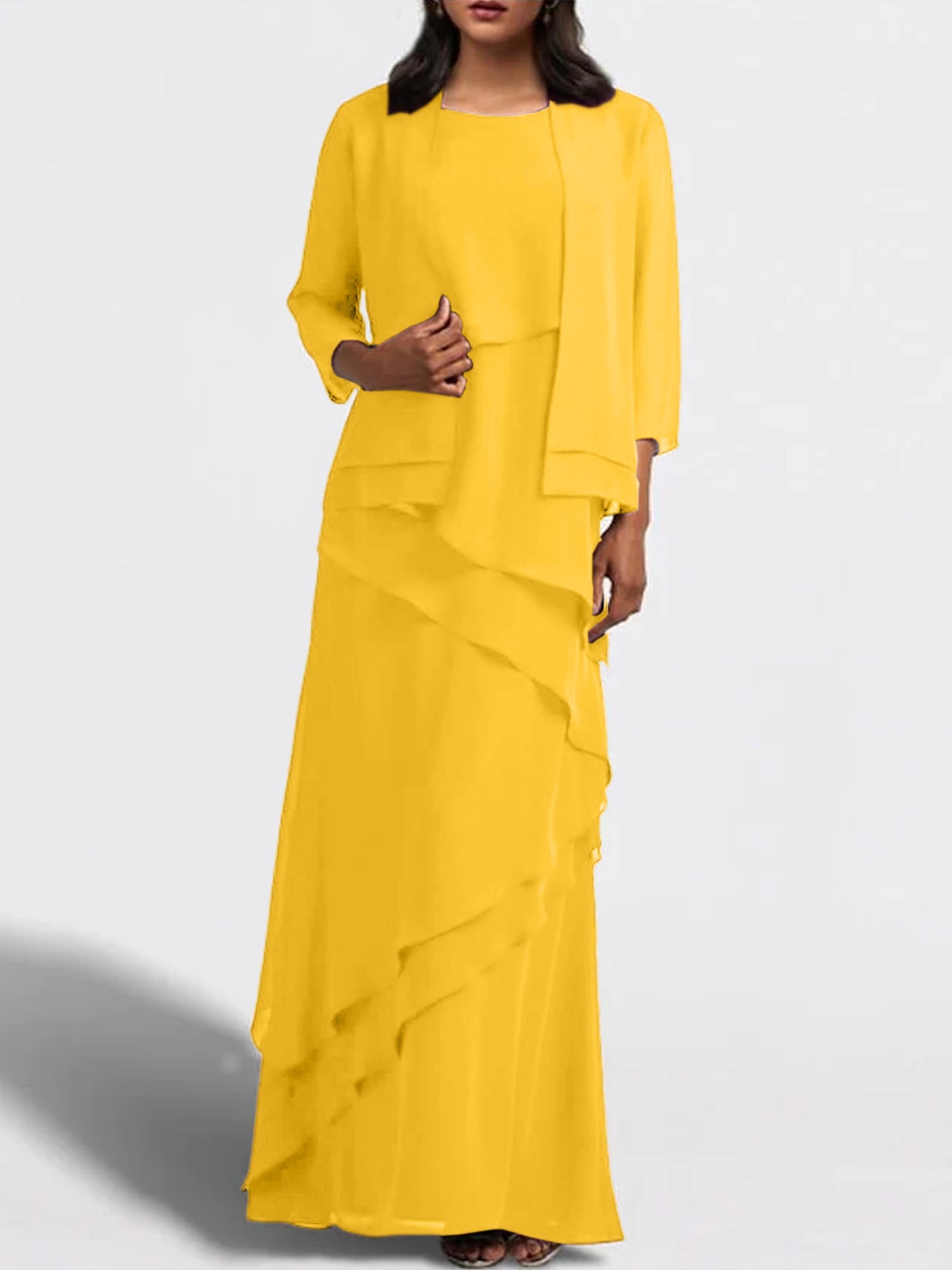 Floor-Length Mother of the Bride Sheath Dress with Matching Jacket
