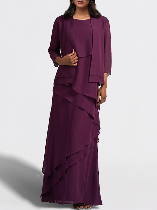 Floor-Length Mother of the Bride Sheath Dress with Matching Jacket