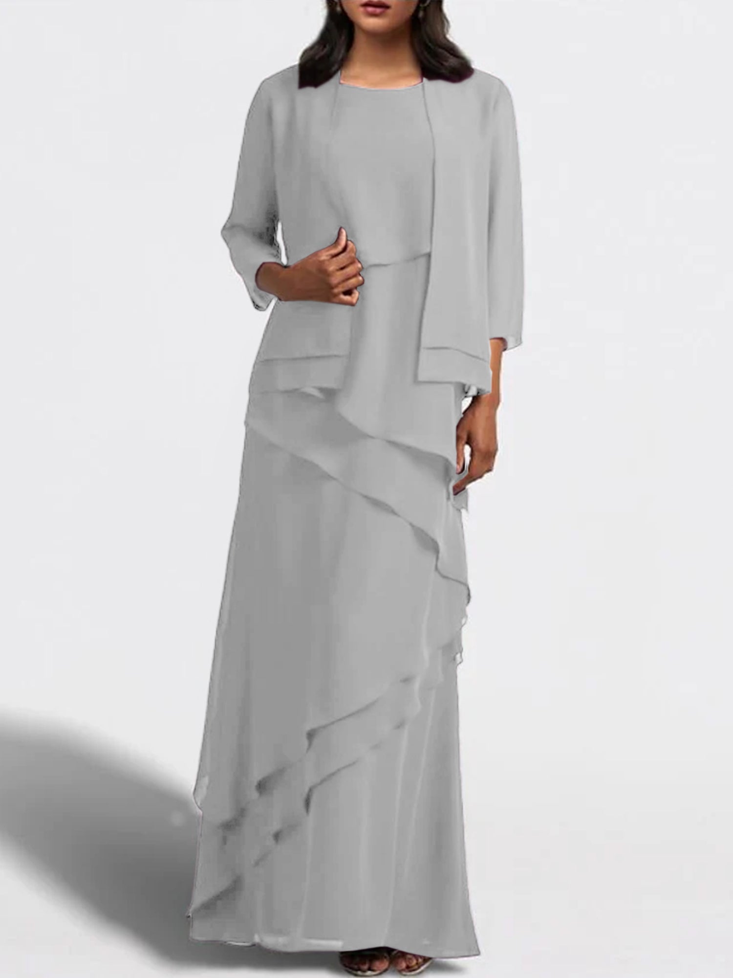 Floor-Length Mother of the Bride Sheath Dress with Matching Jacket