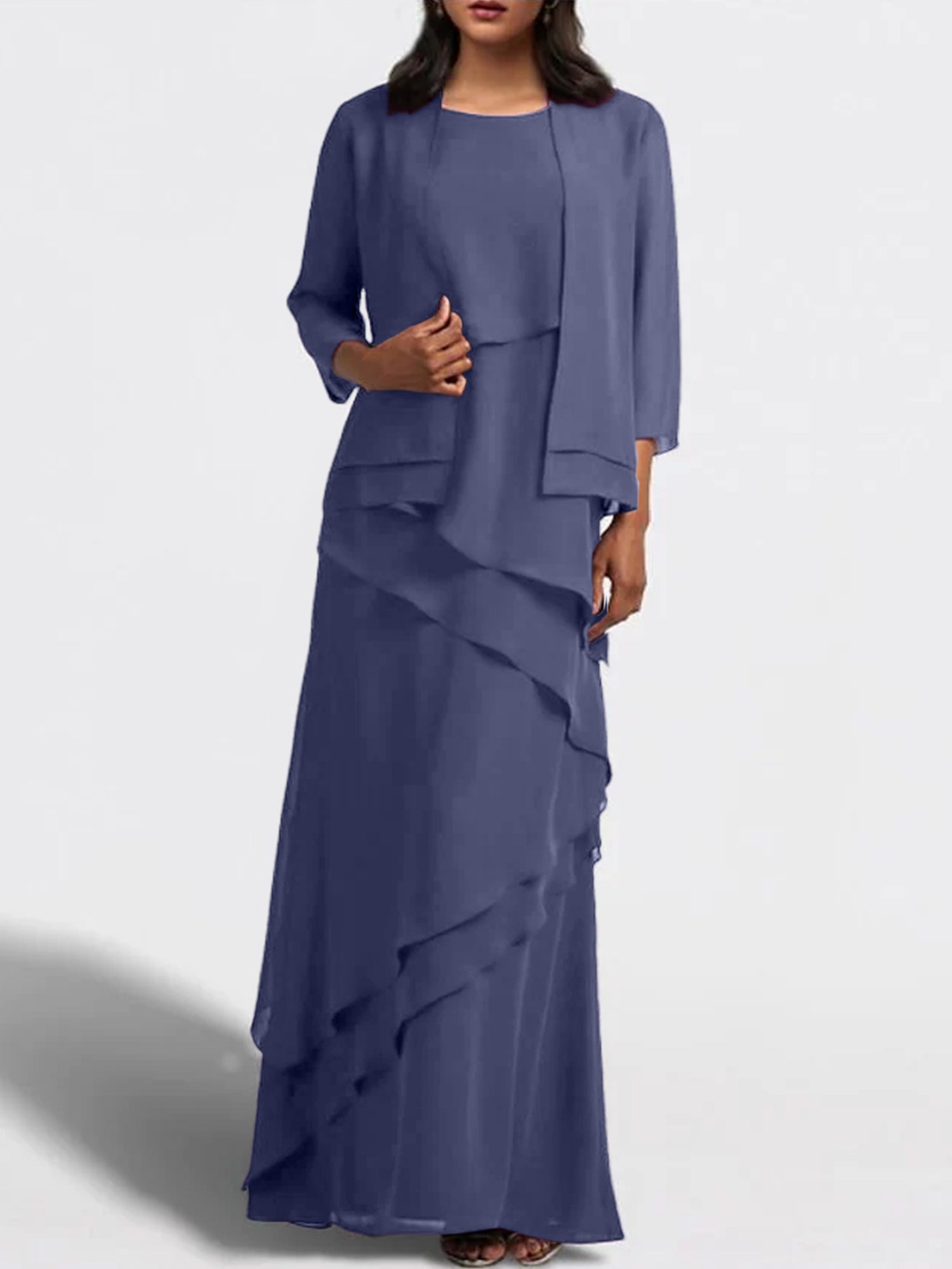 Floor-Length Mother of the Bride Sheath Dress with Matching Jacket