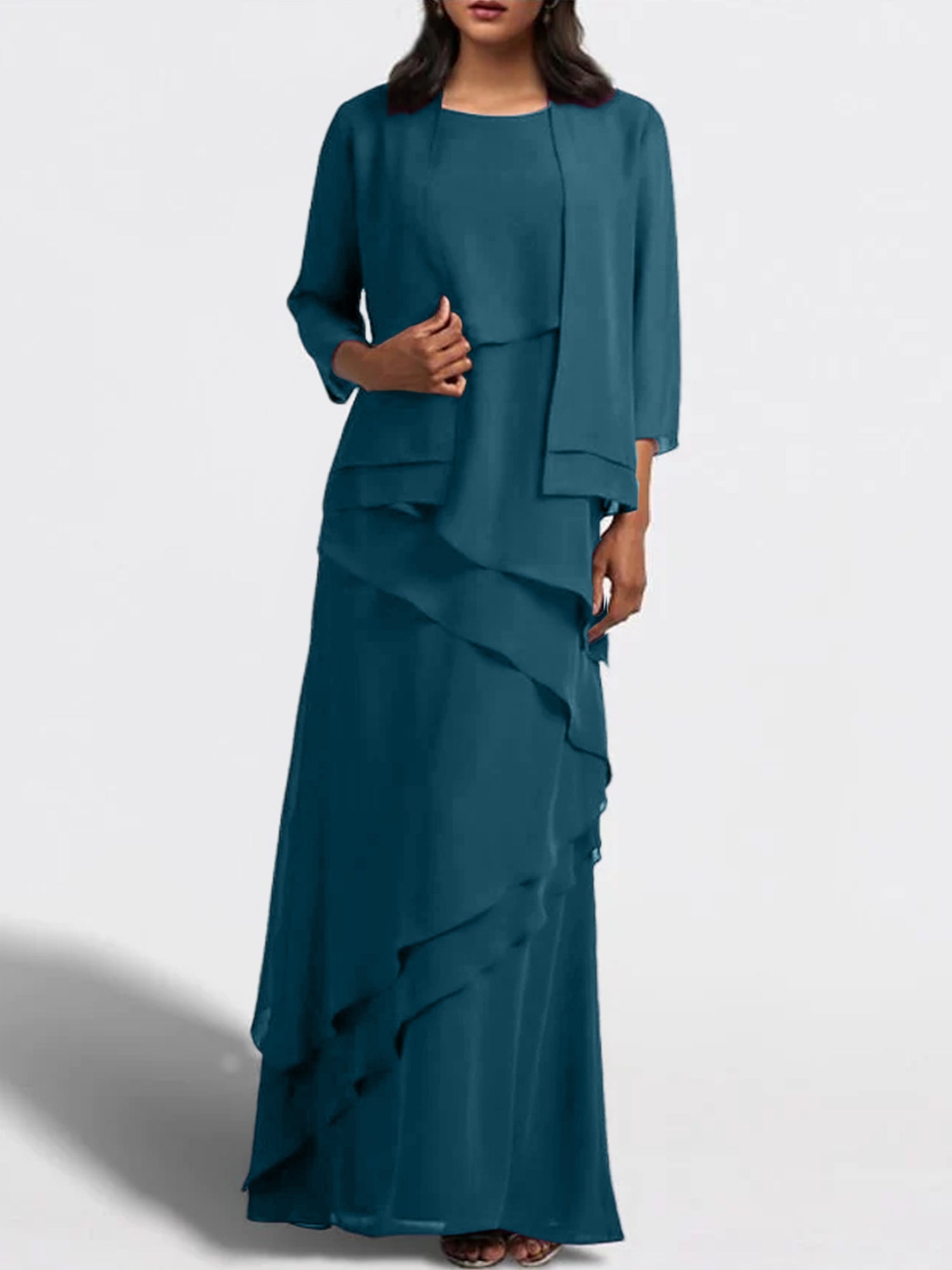 Floor-Length Mother of the Bride Sheath Dress with Matching Jacket