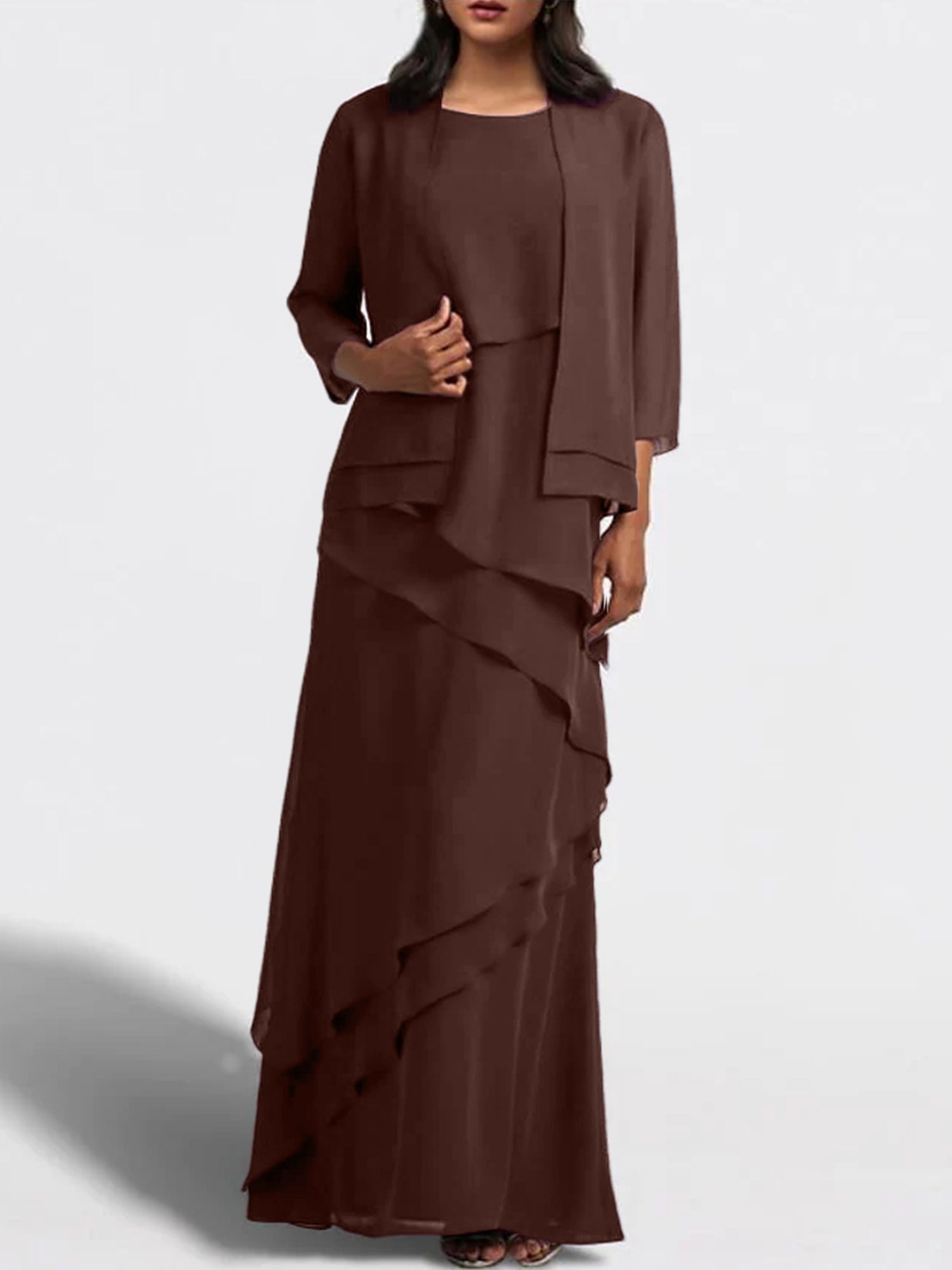 Floor-Length Mother of the Bride Sheath Dress with Matching Jacket