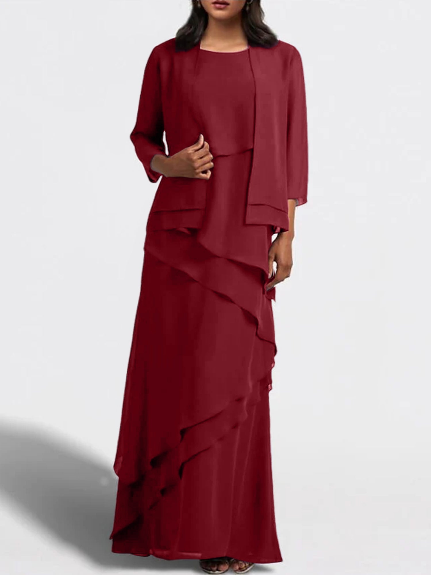Floor-Length Mother of the Bride Sheath Dress with Matching Jacket