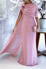 Floor-Length Sleeveless Cowl Neck Sheath Dress for the Mother of the Bride with Floral Detail
