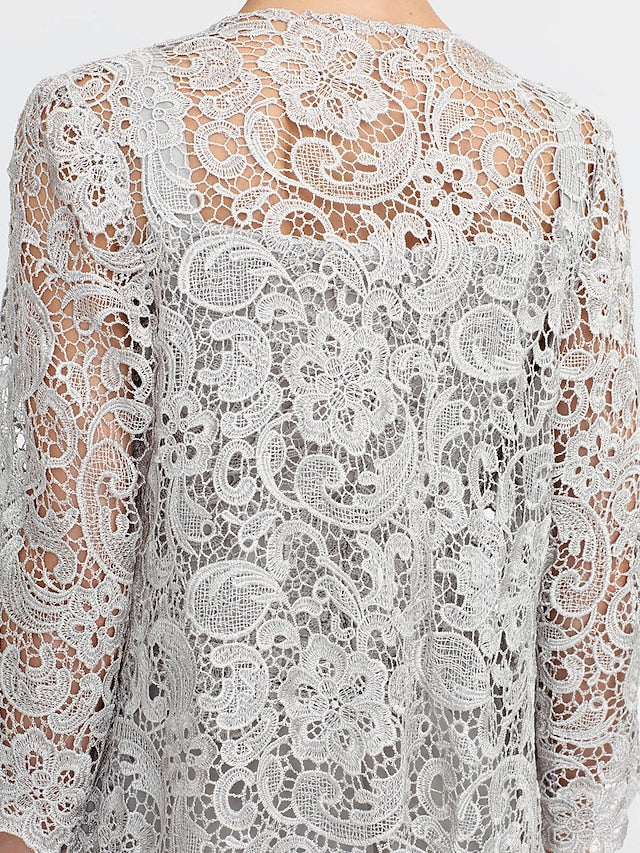 Floor-Length Square Neck Chiffon Mother of the Bride Pantsuit with Jacket & Side Split