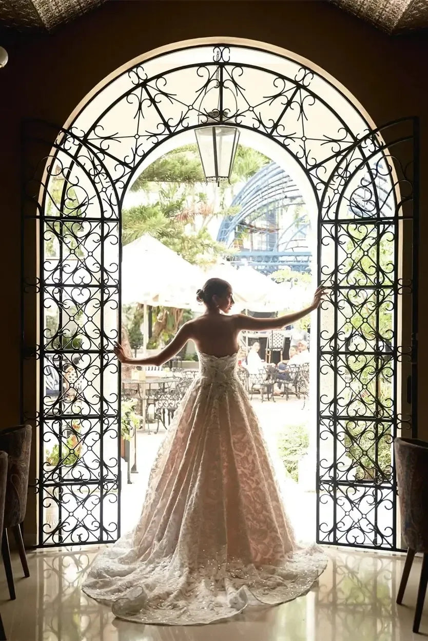 Floral 3D Lace Ball Gown Wedding Dress with Cathedral Train