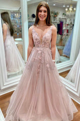 Floral Prom Dress Lace Plunge V Backless A Line Evening Dress