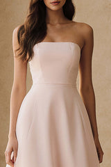 Dressystars Flowy Light Pink A Line Strapless Ruffled Long Prom Dress