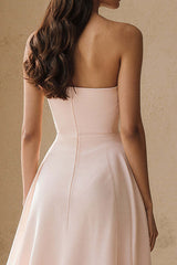 Dressystars Flowy Light Pink A Line Strapless Ruffled Long Prom Dress