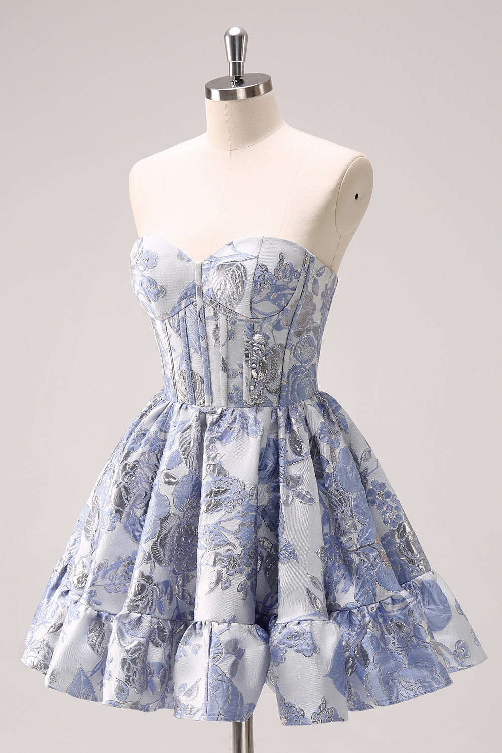 Fluffy Blue Homecoming Dresses Corset Strapless A Line Short Cocktail Dresses