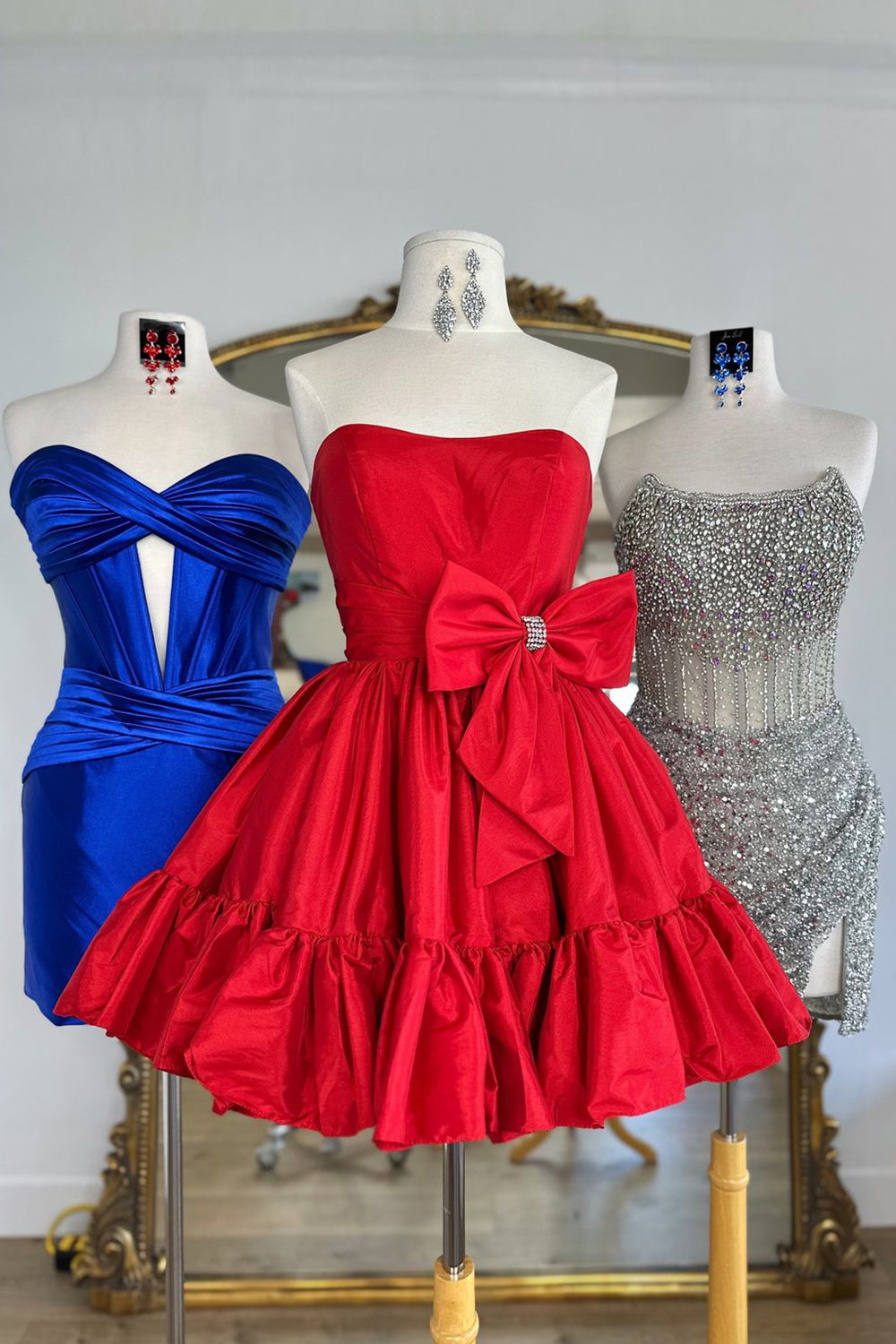 Fluffy Fuchsia Homecoming Dresses Strapless A Line Tiered Short Cocktail Dresses with Bow