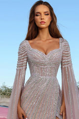 Dressystars Beaded Cap Sleeve Prom Dress Sheath Formal Dress with Slit